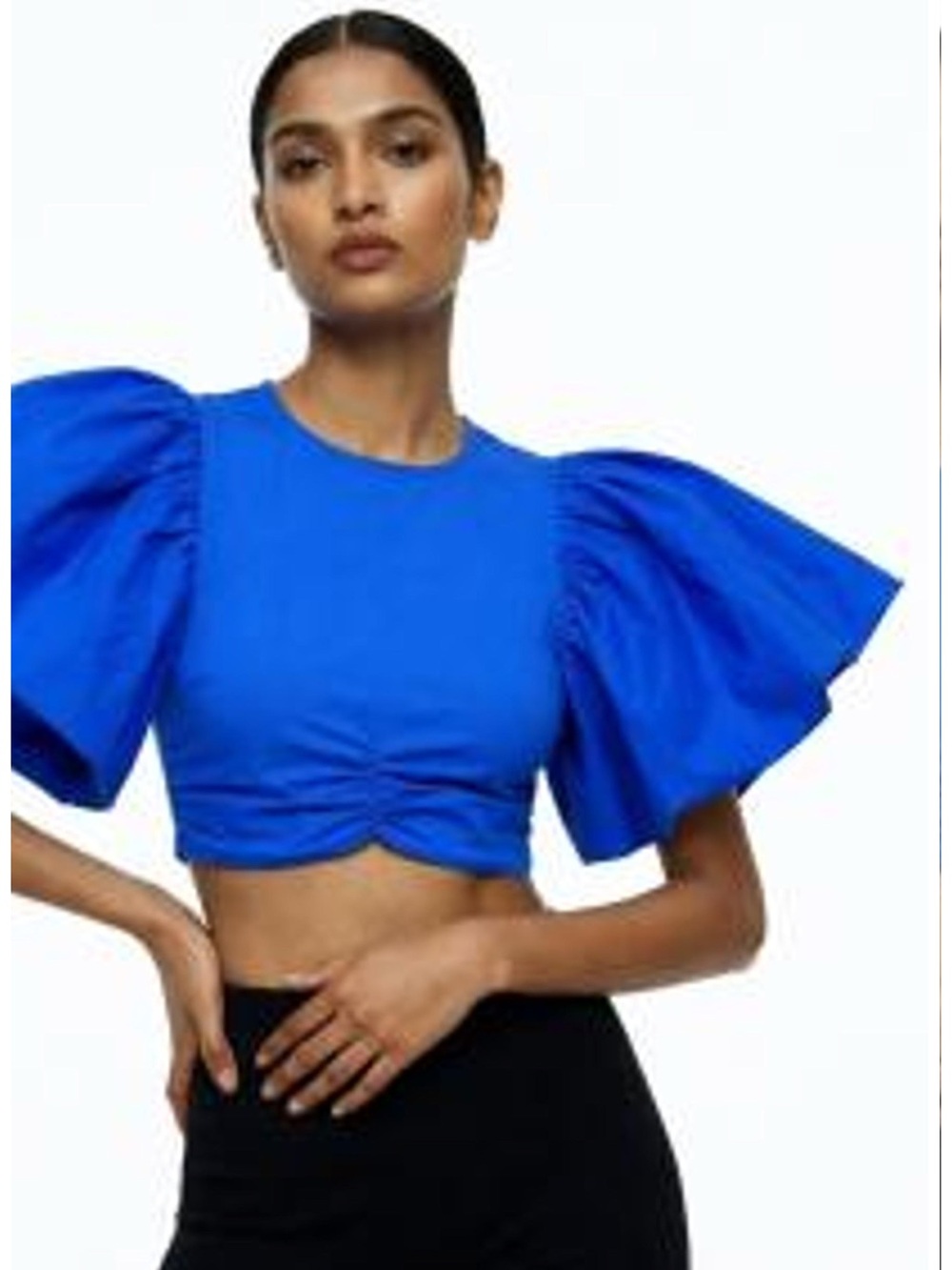 ZARA Cobalt Blue Statement Sleeve Crop Top Size S NWT Chic Effortless Summer